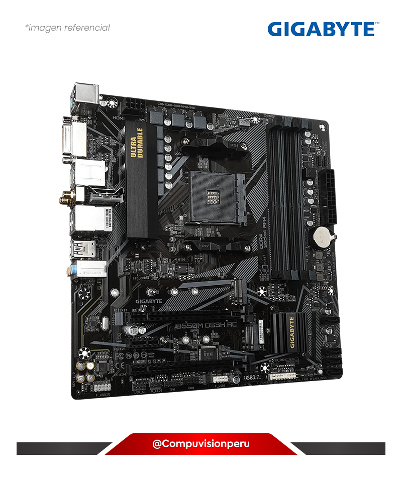PLACA GIGABYTE B550M DS3H AC AMD B550 AM4 DDR4 M.2 WIFI RGB FUSION 2.0 Q-FLASH PLUS DVI-D HDMI BLUETOOTH MICRO ATX