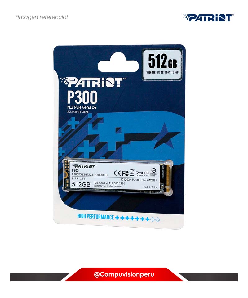 DISCO SOLIDO SSD PATRIOT P300 512GB M.2 PCIE GEN 3 X4 2280 P300P512GM28