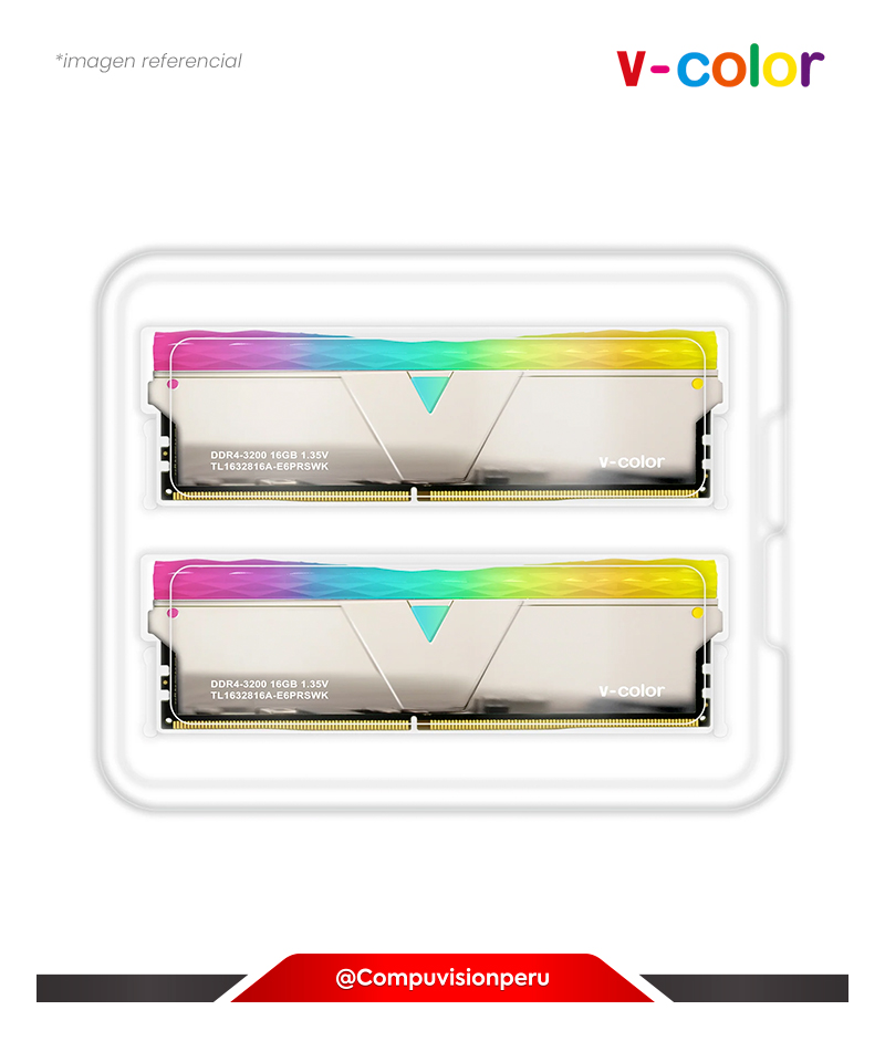 MEMORIA 32GB (16*2) DDR4 BUS 3200MHZ V-COLOR PRISM PRO RGB MIRROR FINISH SILVER C16 TL1632816A-E6PRSWK