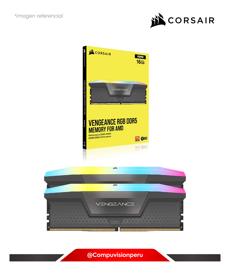 MEMORIA 32GB (16*2) DDR5 BUS 6000MHZ CORSAIR VENGEANCE RGB GRAY CL26 1.36V CMH32GX5M2M6000Z36