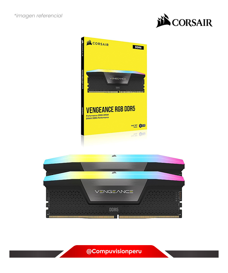 MEMORIA 32GB (16*2) DDR5 BUS 5200MHZ CORSAIR VENGEANCE RGB BLACK C40  PC5-41600 1.25V CMH32GX5M2B5200C40