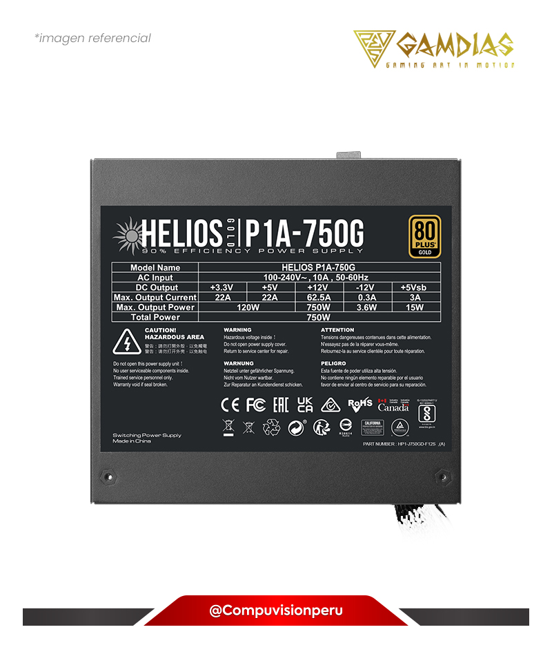 FUENTE 750W GAMDIAS HELIOS P1A-750G BLACK 80 PLUS GOLD 16220-04000-10000-G