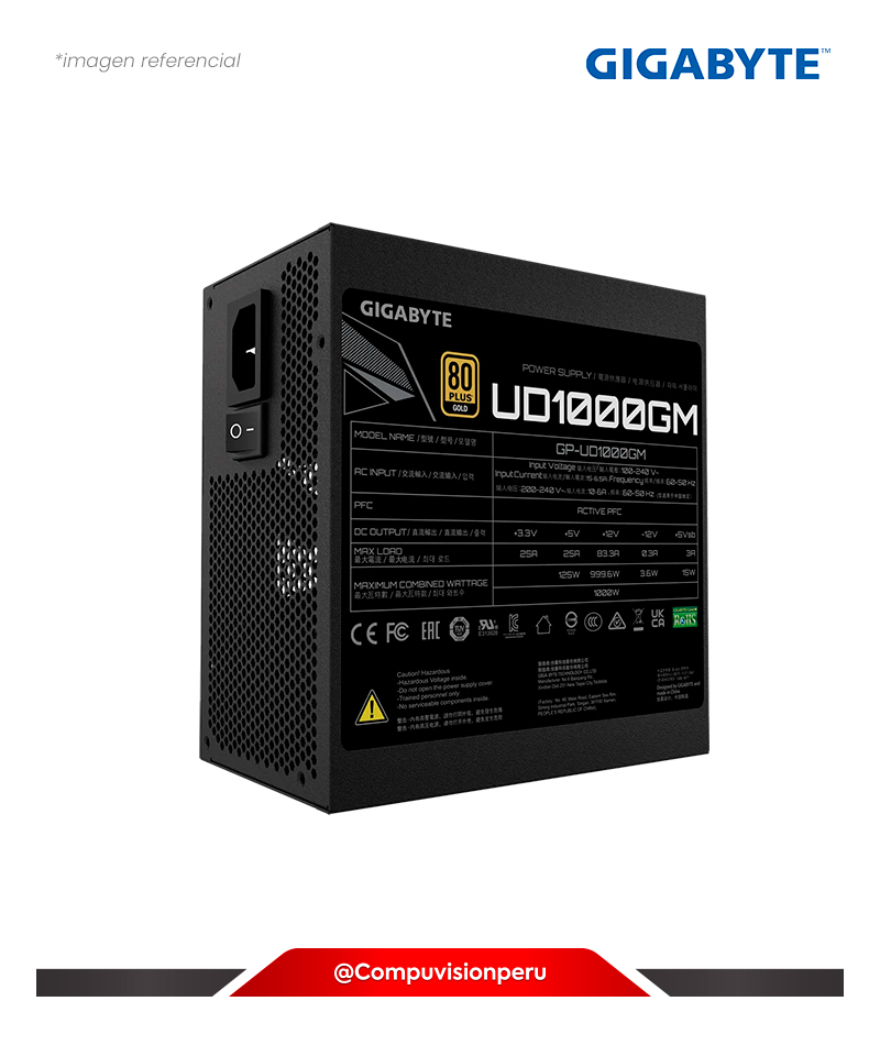 FUENTE 1000W GIGABYTE UD1000GM FULL MODULAR ATX 80 PLUS GOLD AC 100-240 V GP-UD1000GM
