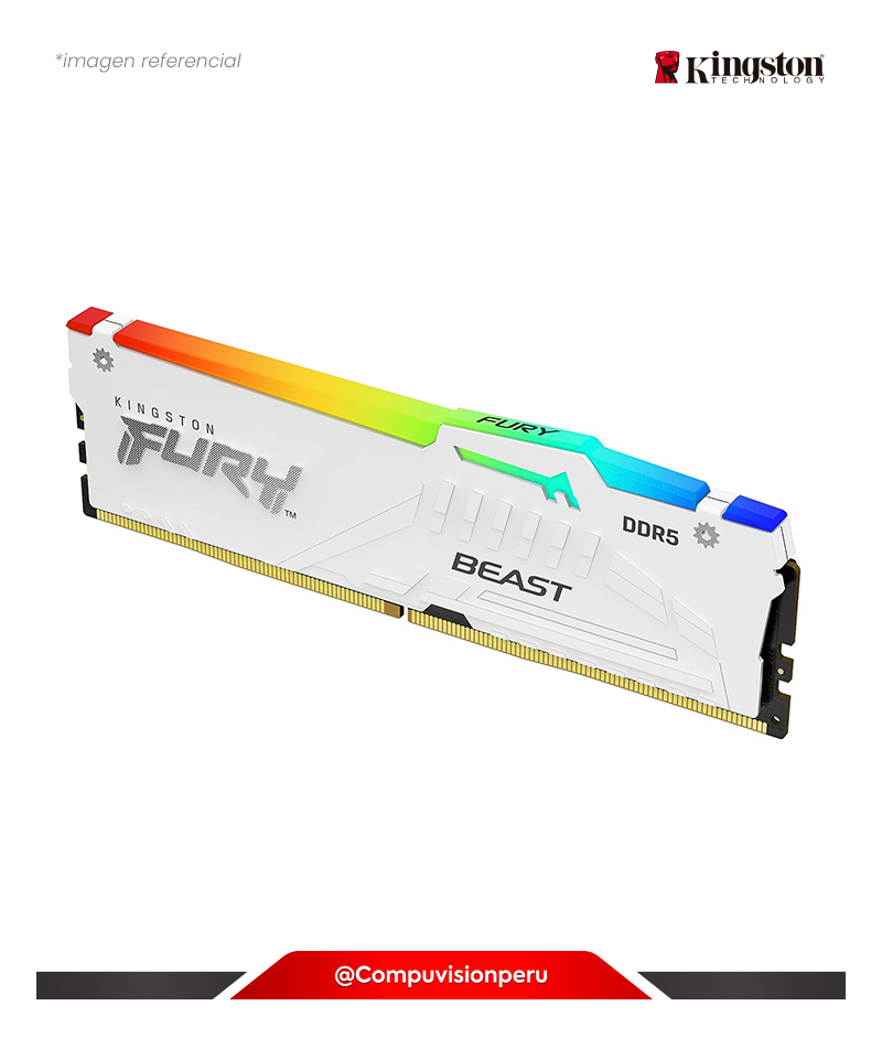 MEMORIA 16GB DDR5 5200MHZ KINGSTON FURY BEAST WHITE RGB CL40 PC5-41600 KF552C40BWA-16