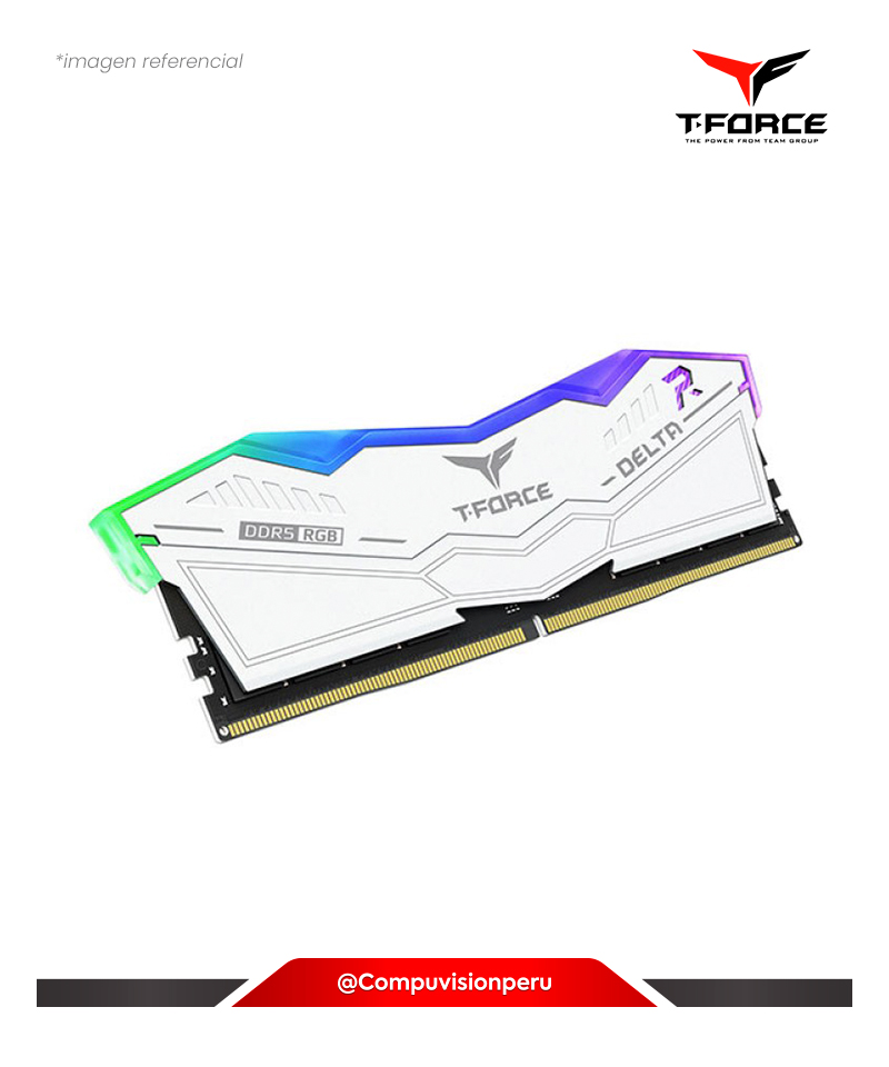MEMORIA 16GB DDR5 BUS 6000MHZ TEAMGROUP T-FORCE DELTA RGB WHITE CL38 1.25V FF8D516G6000HC38A01
