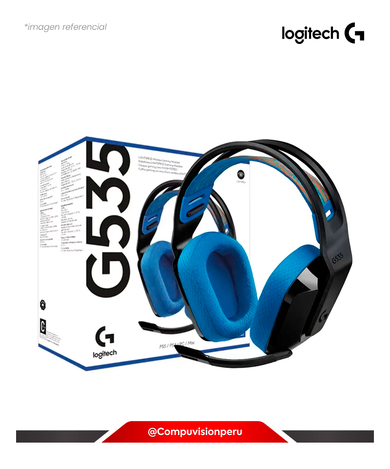 HEADSET LOGITECH G G535 BLACK BLUE LIGHTSPEED WIRELESS COMPATIBLE PS5/PS4 939-002218