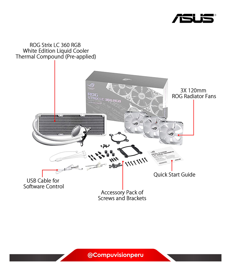 COOLER DE CPU ASUS ROG STRIX LC 360 RGB WHITE EDITION LIQUID CPU COOLER WITH AURA SYNC ROG STRIX LC 360 RGB WE