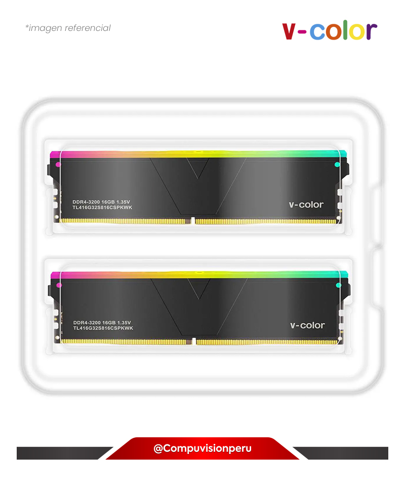 MEMORIA 16GB DDR4 BUS 3200MHZ V-COLOR SKYWALKER PLUS RGB BLACK CL16 1.35V TL416G32S816CSPKWK-1
