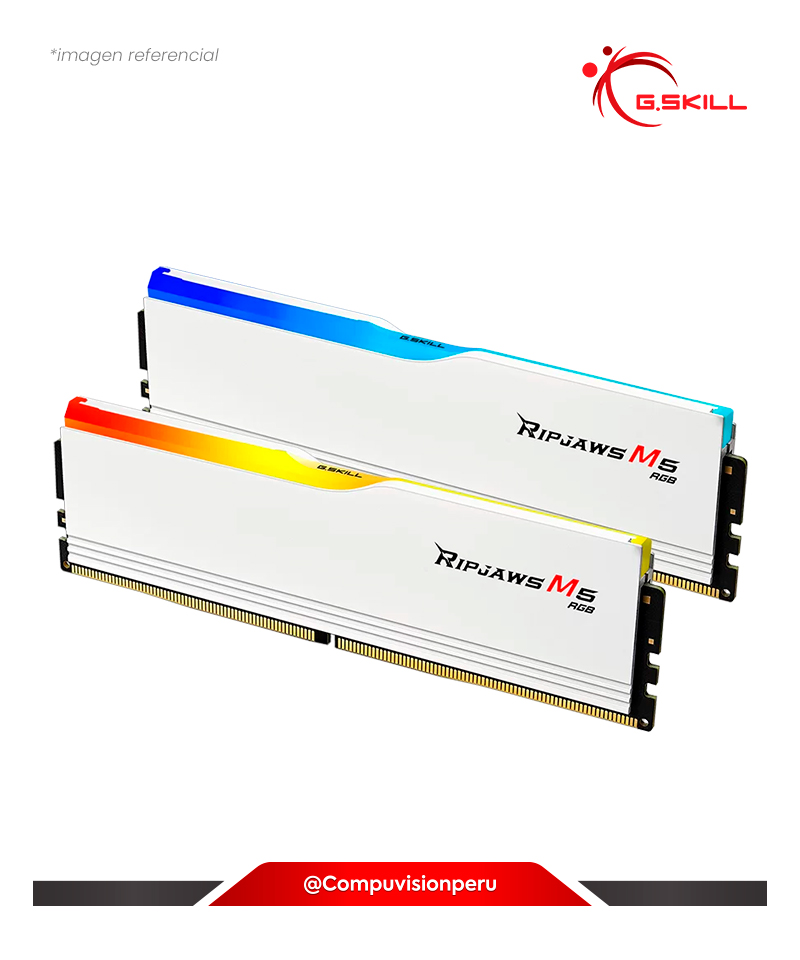 MEMORIA 32GB (16*2) DDR5 BUS 6400MHZ G.SKILL RIPJAWS M5 NEO RGB WHITE AMD EXPO CL32  1.40V F5-6400J3240G16GX2-RM5NRW