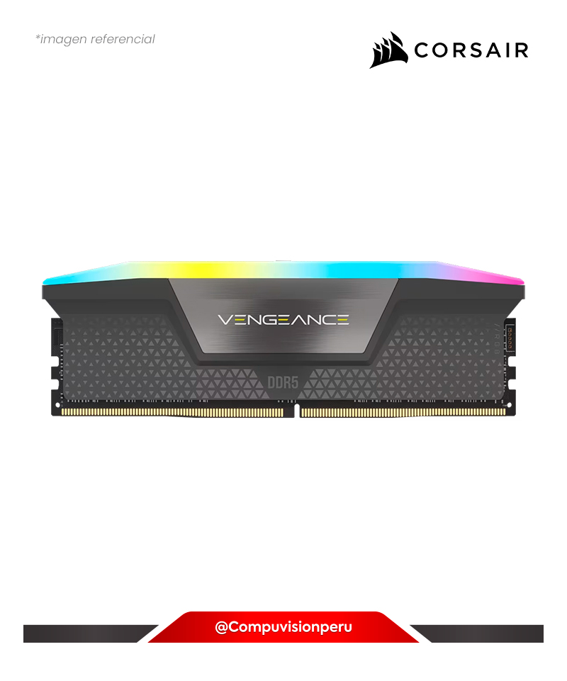 MEMORIA 16GB DDR5 BUS 6000MHZ CORSAIR VENGEANCE GRAY RGB CL38 1.35V AMD EXPO INTEL XMP CMH32GX5M2D6000Z38(1)