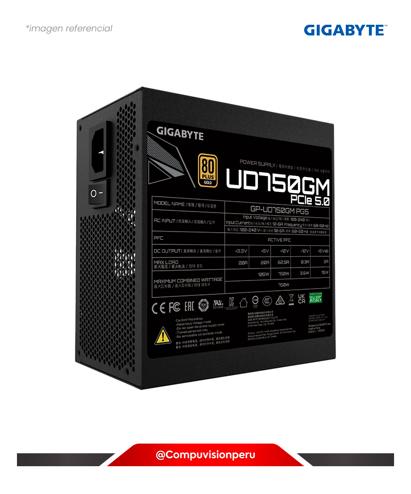 FUENTE 750W GIGABYTE GP-UD750GM-PG5 80 PLUS GOLD FULL MODULAR INTEL FORM FACTOR ATX 12V V3.0