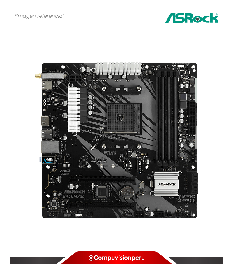 PLACA ASROCK B450M/AC PROMONTORY AM4 AMD B450 DDR4 SATA 6GB M.2 WI-FI BLUETOOTH M-ATX