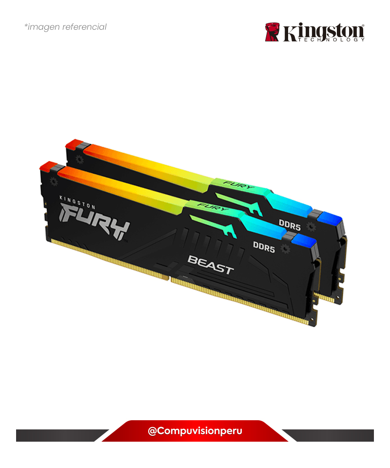 MEMORIA 32GB (16*2) DDR5 BUS 6000MHZ KINGSTONG FURY RGB BEAST BLACK KF560C30BBEAK2-32