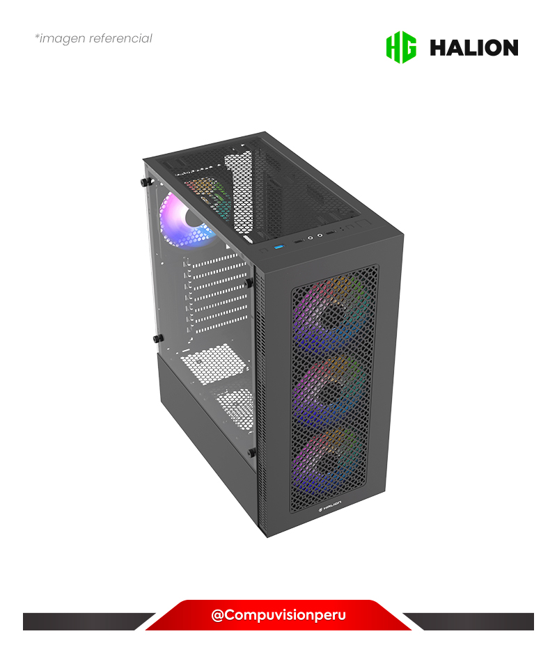 CASE HALION FARGO CR24 MESH BLACK 4 COOLER RAINBOW USB 2.0 USB 3.0 SIDE PANEL ATX SERIES GAMERS