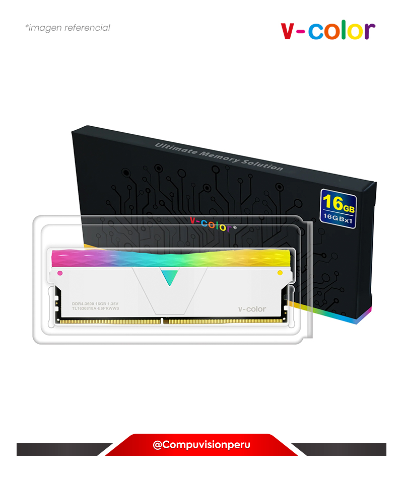 MEMORIA 16GB DDR4 BUS 3200MHZ V-COLOR PRISM PRO RGB GLACIER WHITE C16 TL1632816A-E6PRWWS