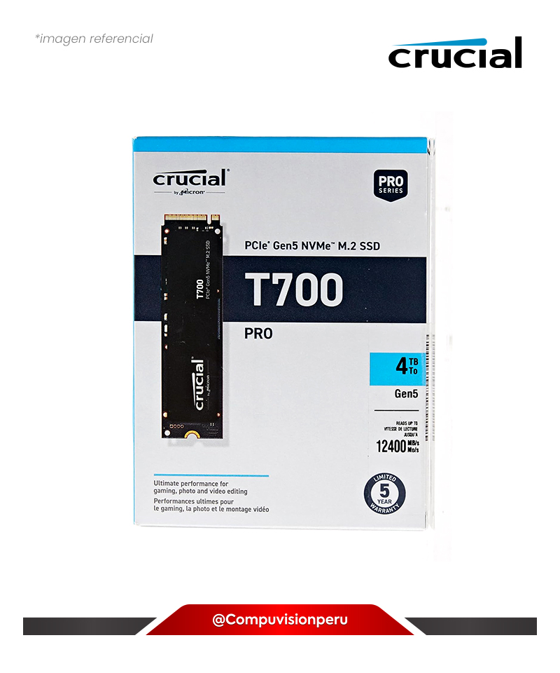DISCO SOLIDO SSD 4TB CRUCIAL T700 GEN5 NMVE M.2 2280 PCI-EXPRESS 5.0 X4 TLC NAND CT4000T700SSD3