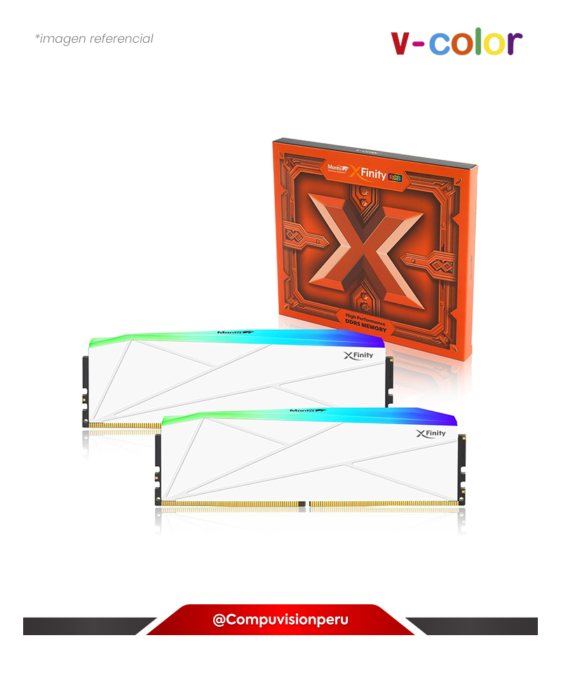 MEMORIA 32GB (16*2) DDR5 BUS 6000MHZ V-COLOR MANTA XFINITY RGB WHITE CL30 1.35V INTEL XMP AMD EXPO TMXFL1660830WWK