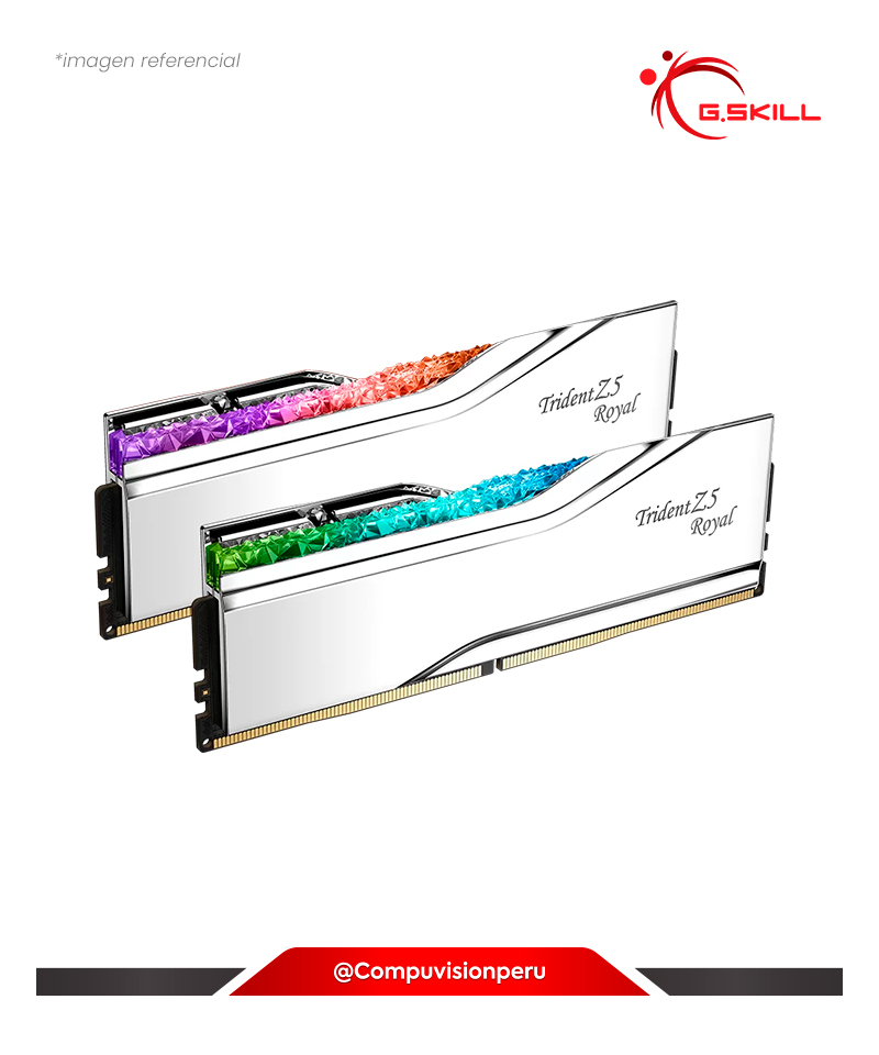 MEMORIA 32GB (16*2) DDR5 BUS 6400MHZ G.SKILL TRIDENT Z5 ROYAL SILVER INTEL XMP CL32 1.40V F5-6400J3239G16GX2-TR5S 4713294235800