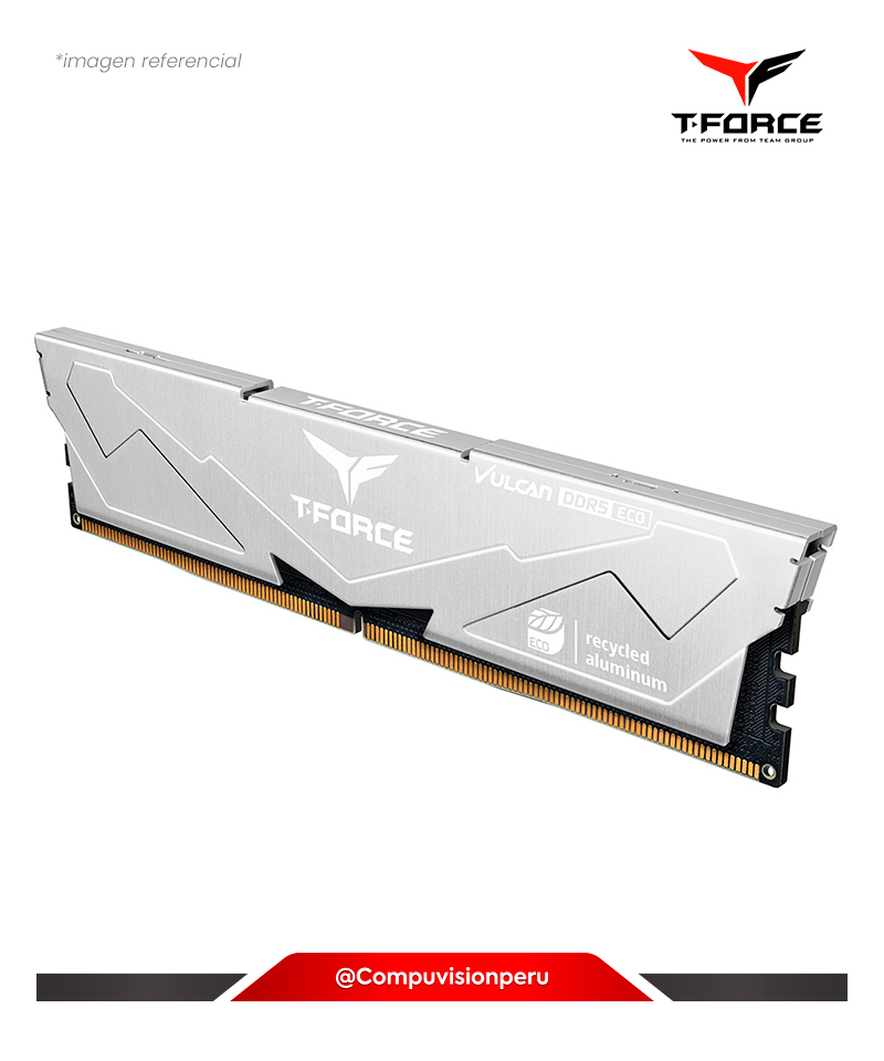 MEMORIA 16GB DDR5 BUS 6400MHZ TEAMGROUP T-FORCE VULCAN ECO SILVER CL38 1.35V AMD EXPO INTEL XMP FLESD532G6400HC38JDC01(1)