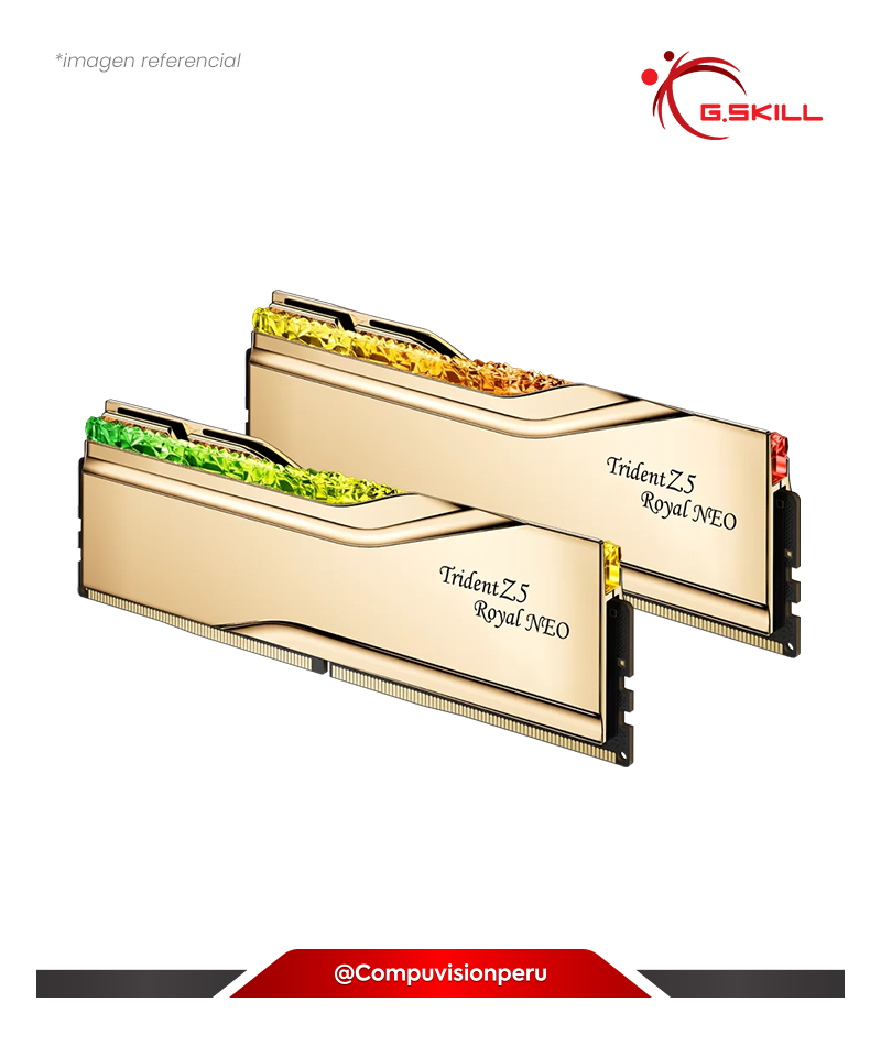 MEMORIA 32GB (16*2) DDR5 BUS 6400MHZ G.SKILL TRIDENT Z5 ROYAL NEO GOLD AMD EXPO CL30 1.40V F5-6400J3039G16GX2-TR5NG
