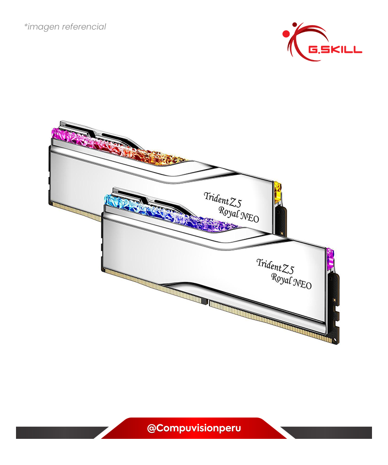 MEMORIA 32GB (16*2) DDR5 BUS 6400MHZ G.SKILL TRIDENT Z5 ROYAL NEO SILVER AMD EXPO CL30 1.40V F5-6400J3039G16GX2-TR5NS
