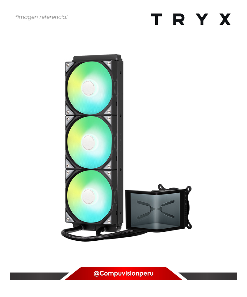 COOLER DE CPU TRYX PANORAMA SE 360 ARGB BLACK 360MM AIO ROTATABLE 6.5 AMOLED CURVED SCREEN 3D LGA AMD L-P360L-AM3M-G0K