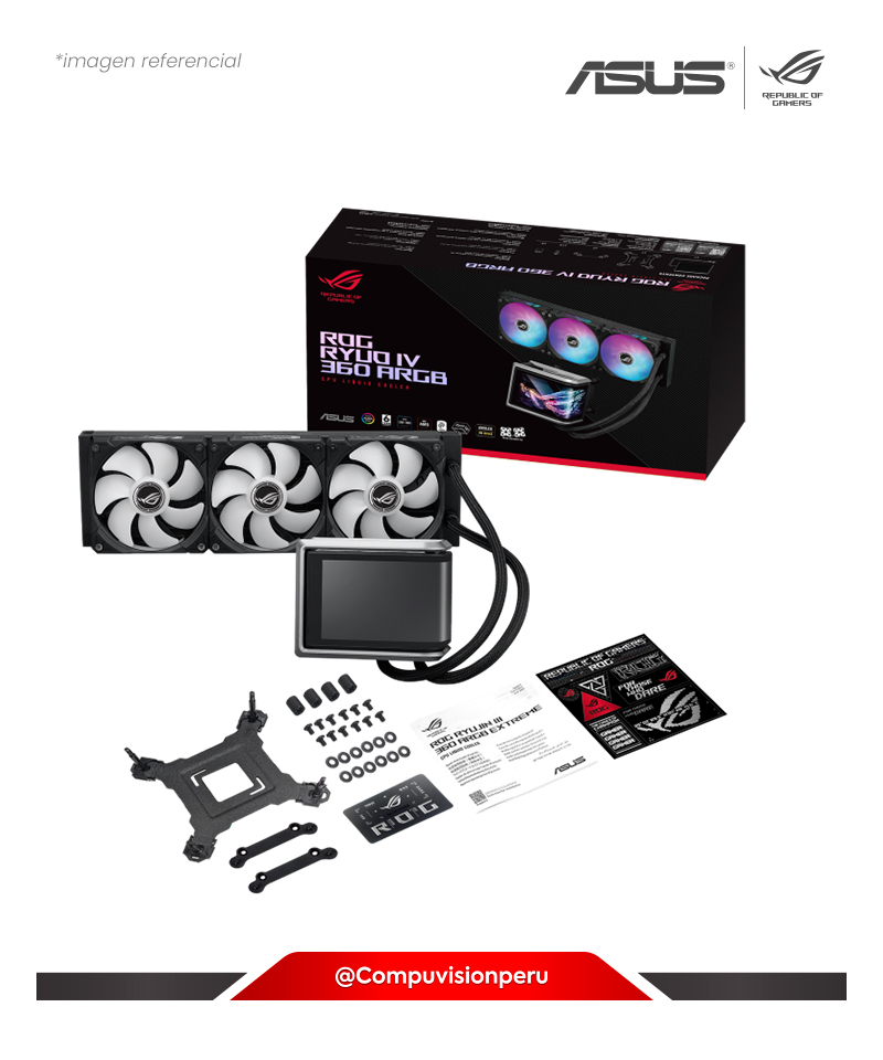 COOLER DE CPU ASUS ROG RYUO IV 360 ARGB BLACK 3*120MM MF-12C ARGB FAN MONITOR: 6.67 AMOLED AMD INTEL ROG-RYUO-IV-360-ARGB