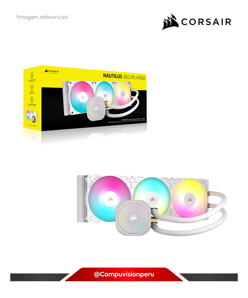 COOLER DE CPU CORSAIR NAUTILUS 360 RS ARGB WHITE ALUMINUM INTEL AMD 3*120MM RS120 ARGB CW-9060095-WW