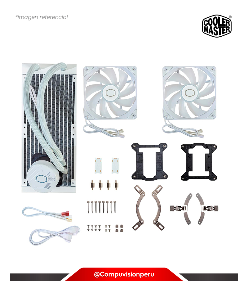 COOLER DE CPU COOLER MASTER MASTERLIQUID 240L CORE WHITE ARGB INTEL AMD 2*1200MM ALUMINIO MLW-D24M-A18PZ-RW