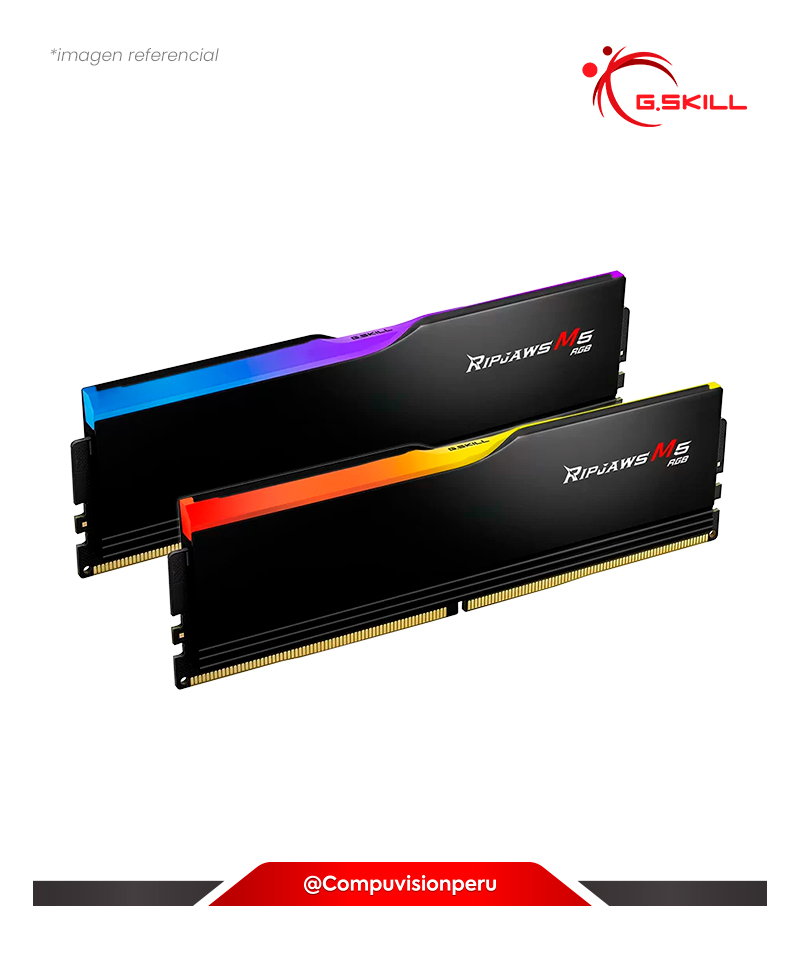 MEMORIA 32GB (16*2) DDR5 BUS 6000MHZ G.SKILL RIPJAWS M5 RGB BLACK INTEL XMP C36 1.25V F5-6000J3648D16GX2-RM5RK