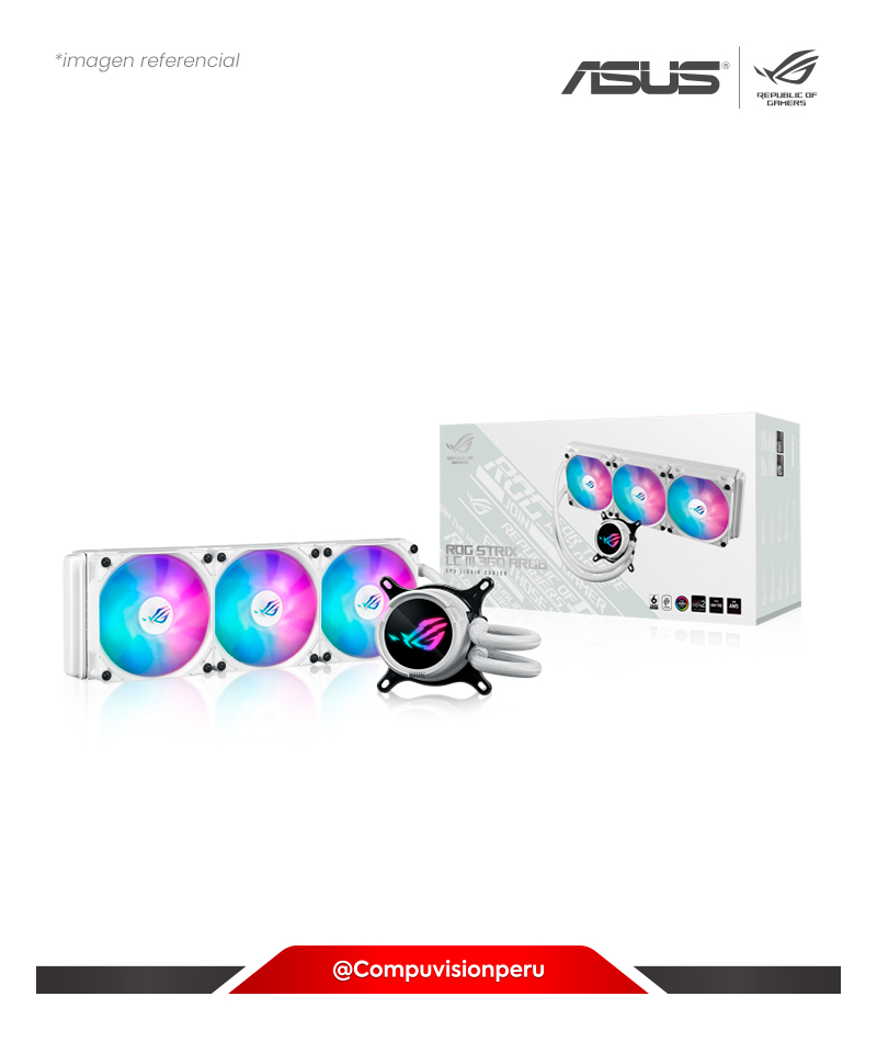 COOLER DE CPU ASUS ROG STRIX LC III 360 ARGB WHITE ALUMINUM WITH ROG STRIX AF-12S ARGB FAN 3*120MM AURA SYNC INTEL AMD