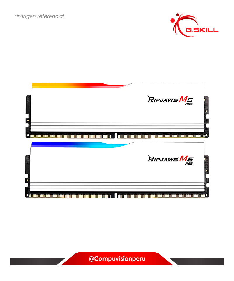 MEMORIA 32GB (16*2) DDR5 BUS 6400MHZ G.SKILL RIPJAWS M5 NEO RGB WHITE AMD EXPO CL32  1.40V F5-6400J3240G16GX2-RM5NRW