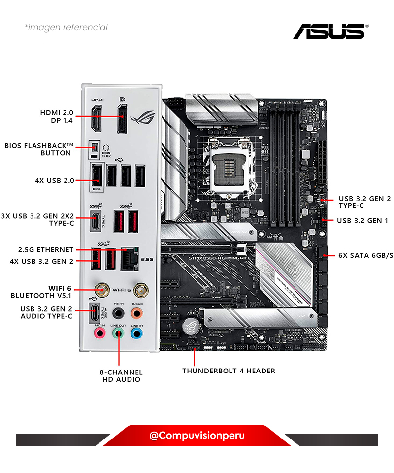 PLACA ASUS ROG STRIX B560-A GAMING WIFI INTEL® B560 LGA 1200 ATX M.2 USB 3.2 SATA