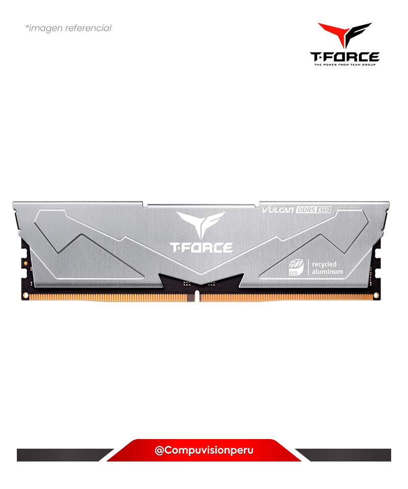 MEMORIA 16GB DDR5 BUS 6400MHZ TEAMGROUP T-FORCE VULCAN ECO SILVER CL38 1.35V AMD EXPO INTEL XMP FLESD532G6400HC38JDC01(1)