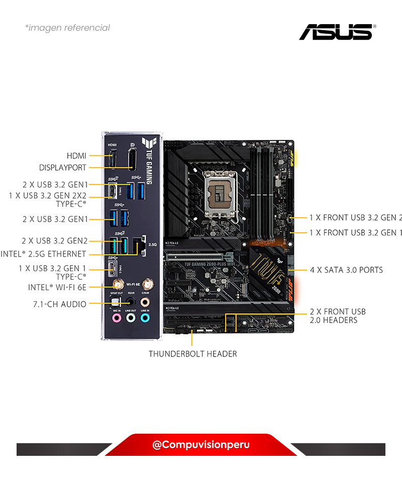 PLACA ASUS TUF GAMING Z690-PLUS WIFI LGA 1700  DDR5   M.2 INTEL 2.5 GB ETHERNET HDMI/DP USB 3.2