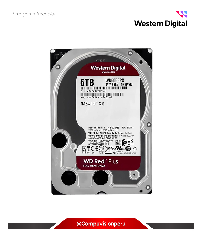 DISCO D 6TB WESTER DIGITAL RED PLUS SATA 6GB/S 5400RPM 3.5 256MB WD60EFPX