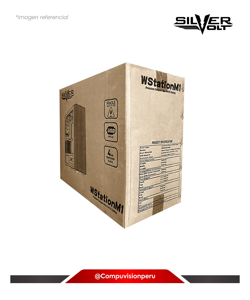 CASE SILVER VOLT WSTATION M1 TEMPERED GLASS USB 3.0 S/F ATX 3*120mm VORTEX RGB 