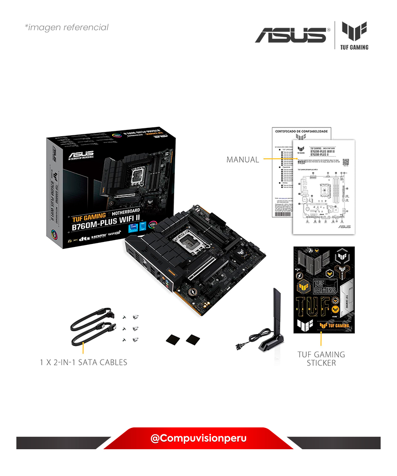 PLACA ASUS TUF GAMING B760M-PLUS WIFI II INTEL B760 LGA 1700 DDR5  HDMI DP M.2 BLUETOOTH USB 3.2 MATX TUF GAMING B760M-PLUS WIFI II