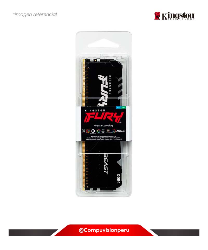 MEMORIA 16GB DDR4 3200MHZ KINSGTON FURY BEAST RGB CL16 1.35V KF432C16BBA/16