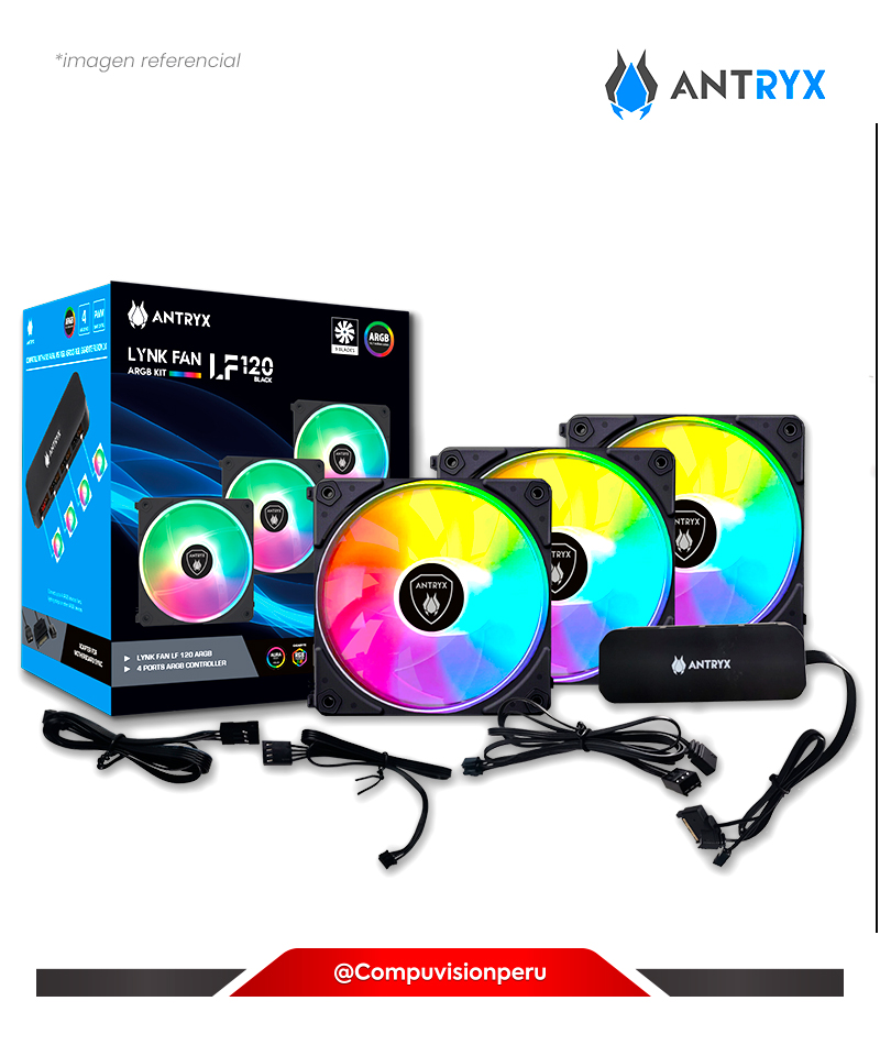 COOLER DE CASE ANTRYX LYNK FAN LF120 ARGB BLACK MODULAR 3 EN 1 120MM CONTROLADOR AAK-LF120KX3C