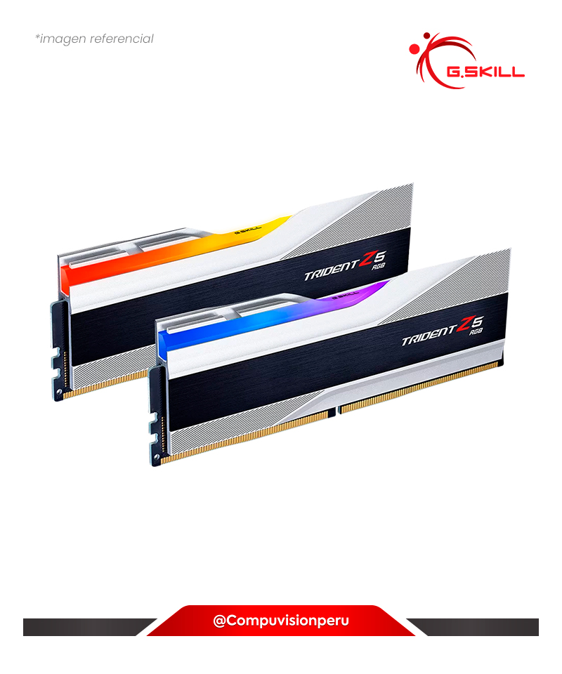 MEMORIA 32GB(16*2) DDR5 BUS 6400MHZ G.SKILL TRIDENT Z5 RGB SILVER C32 1.4V F5-6400J3239G16GX2-TZ5RS