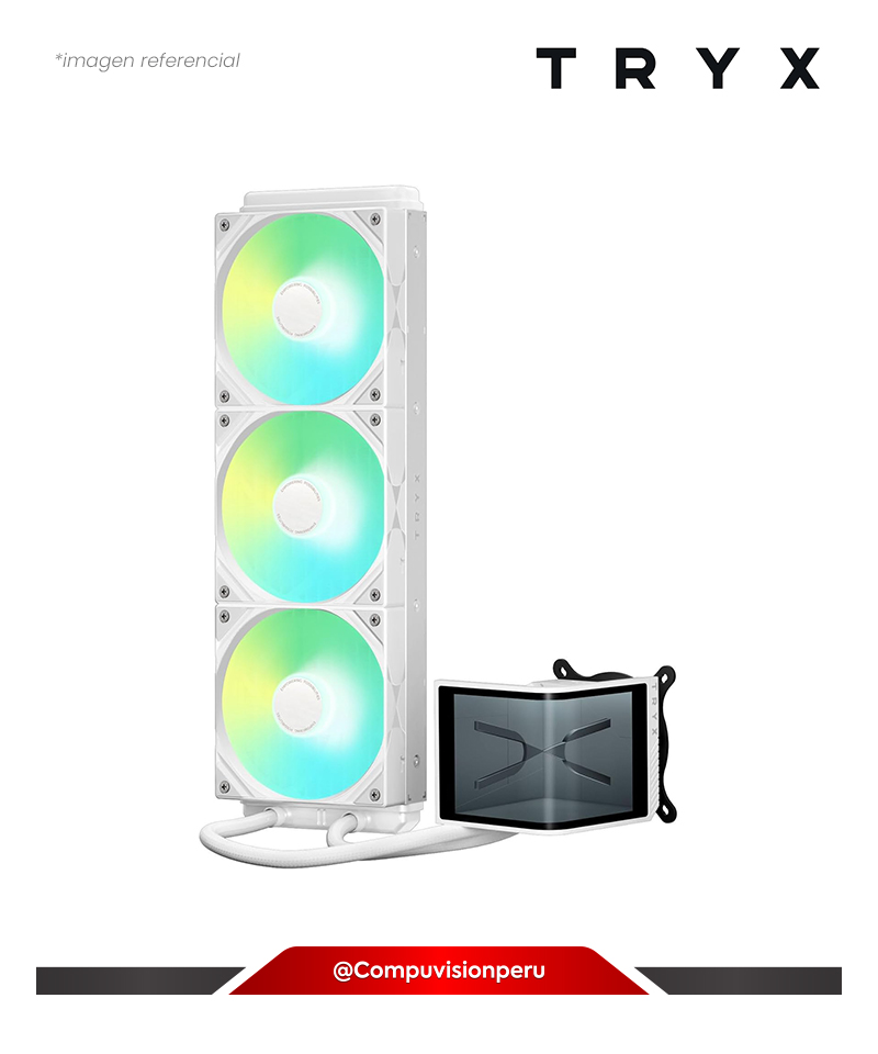 COOLER DE CPU TRYX PANORAMA SE 360 ARGB WHITE 360MM AIO ROTATABLE 6.5 AMOLED CURVED SCREEN 3D LGA AMD L-P360L-AM3M-G0W
