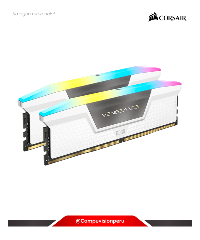 MEMORIA 32GB (16*2) DDR5 BUS 6200MHZ CORSAIR VENGEANCE RGB WHITE C36 1.30V PC5-49600 CMH32GX5M2B6200C36W