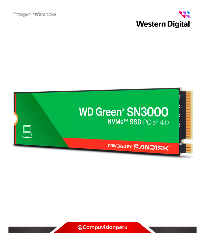 DISCO SOLIDO SSD 500GB WESTER DIGITAL GREEN SN3000 NVME M.2 2280 PCIE GEN 4.0 X4 WDS500G4G0E