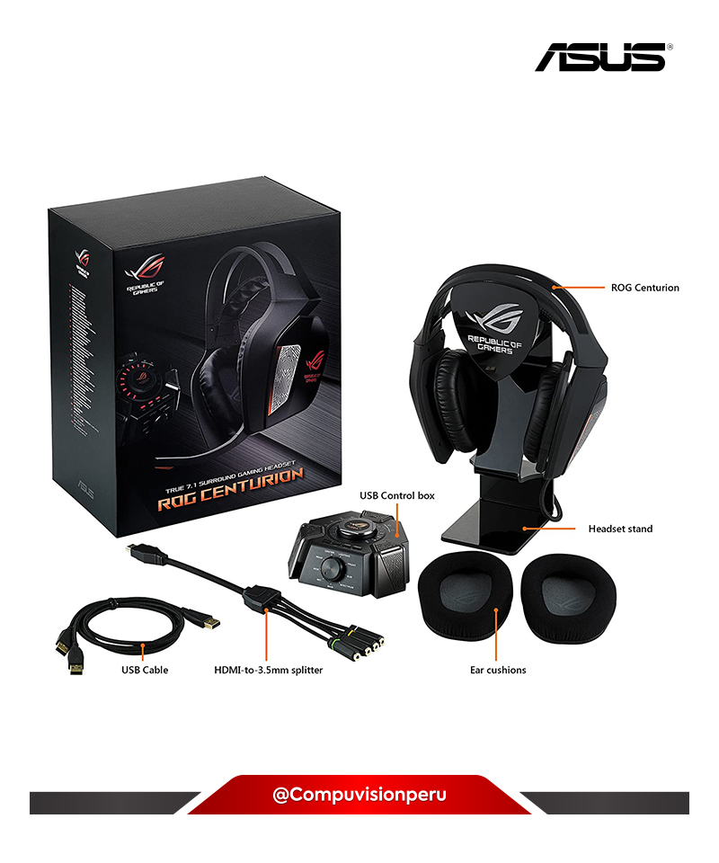 HEADSET ASUS ROG CENTURION 7.1 AMPLIFICADOR DE ALTA FIDELIDAD Y ESTACIÓN DE AUDIO USB 90YH00J1-M8UA00