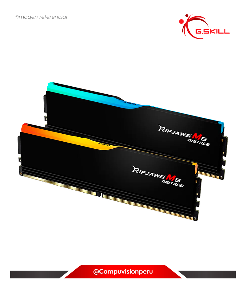 MEMORIA 32GB (16*2) DDR5 BUS 6000MHZ G.SKILL RIPJAWS M5 NEO RGB BLACK AMD EXPO CL36 1.25V F5-6000J3648D16GX2-RM5NRK