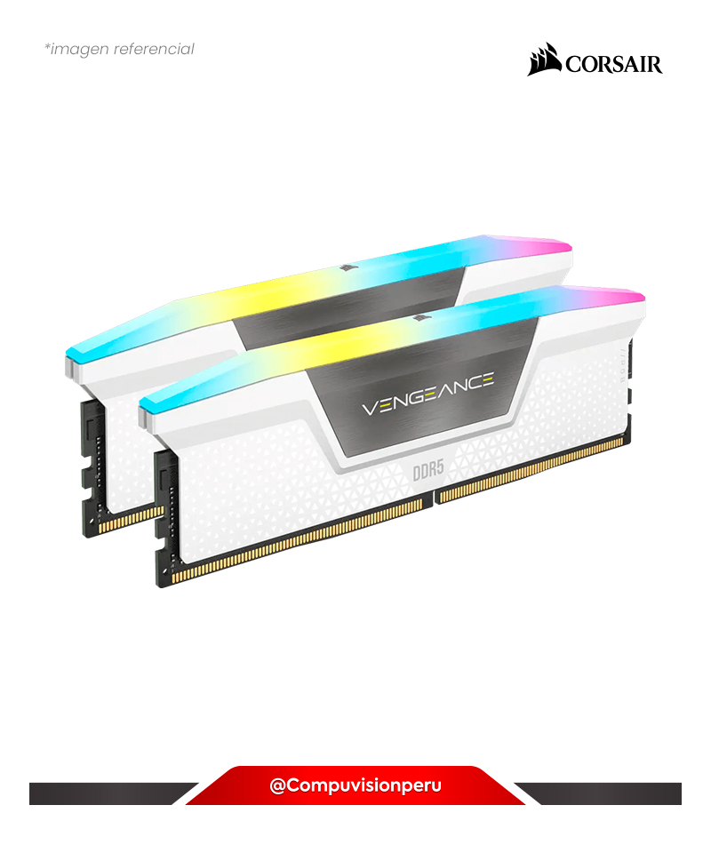 MEMORIA 64GB (32*2) DDR5 BUS 6400MHZ CORSAIR VENGEANCE RGB WHITE CL32 1.40V CMH64GX5M2N6400C32W