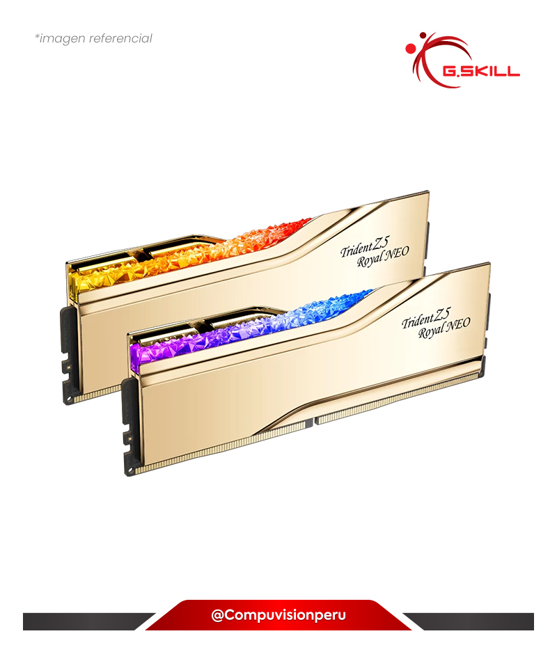 MEMORIA 32GB (16*2) DDR5 BUS 6400MHZ G.SKILL TRIDENT Z5 ROYAL NEO GOLD AMD EXPO CL30 1.40V F5-6400J3039G16GX2-TR5NG