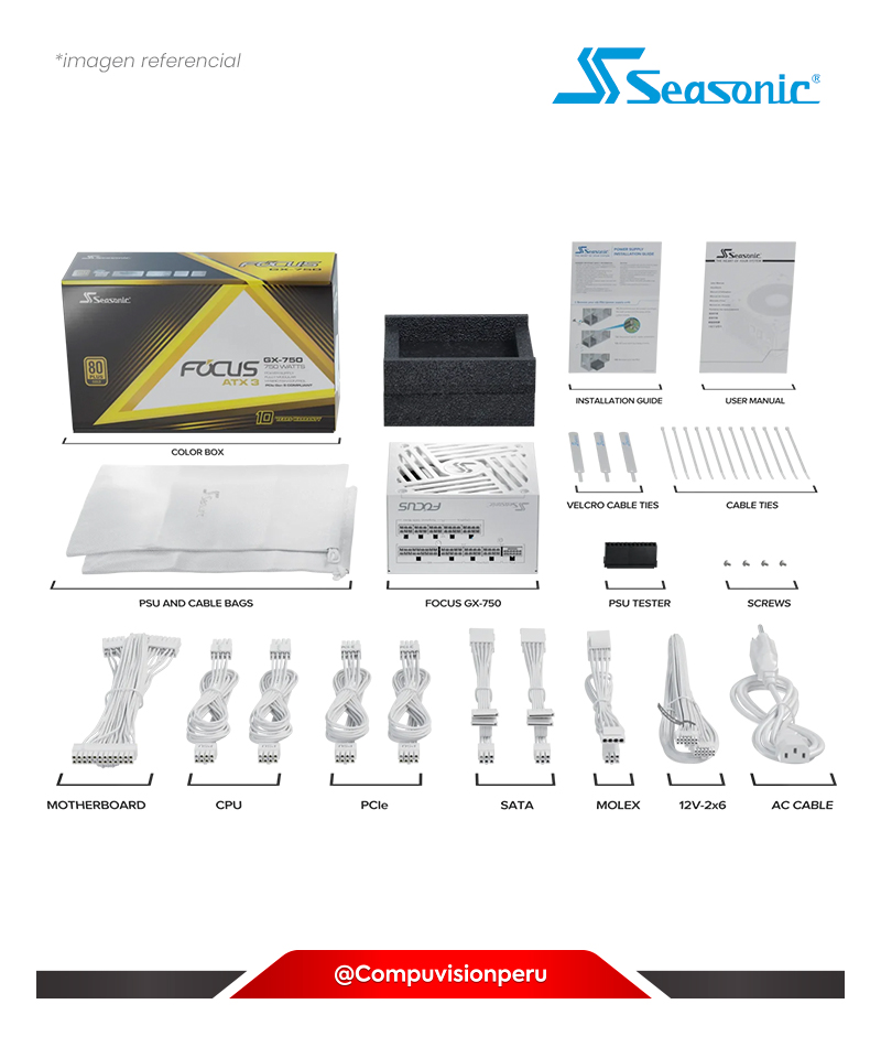 FUENTE 750W SEASONIC FOCUS GX WHITE ATX 3.1 80 PLUS GOLD FULL MODULAR SRP-FGX751-A5A32SFW