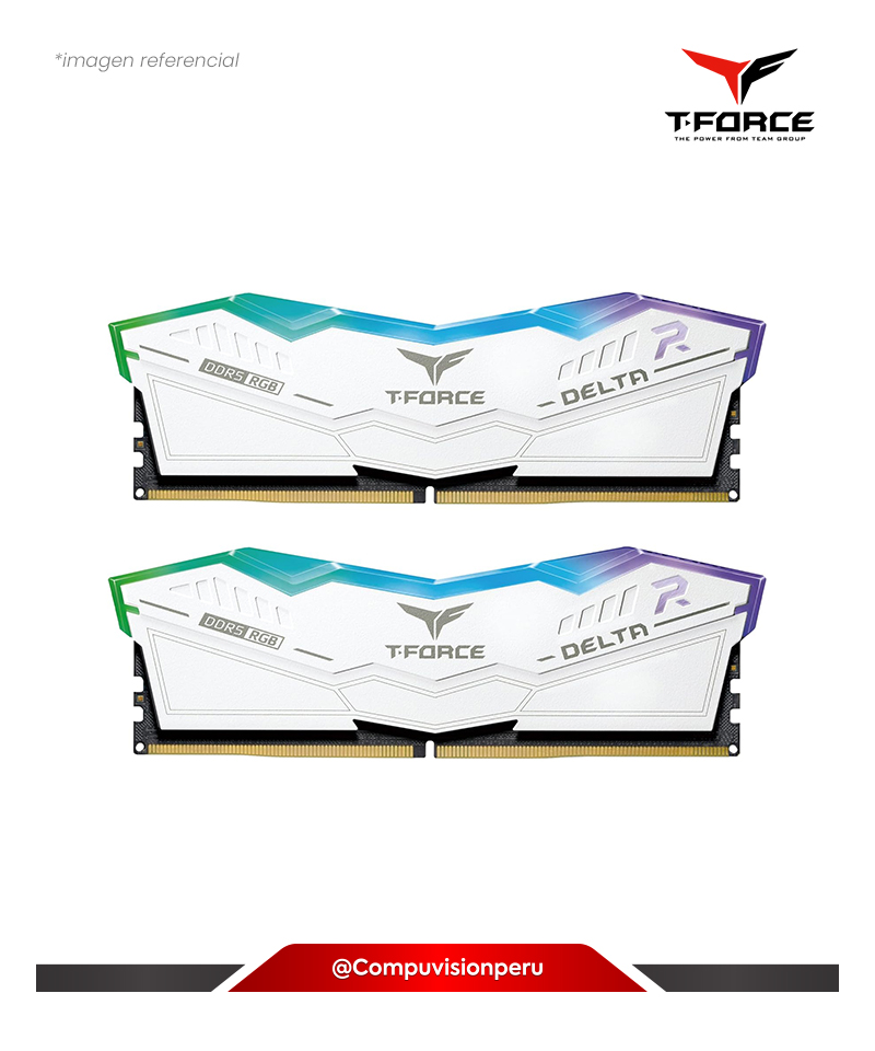 MEMORIA 64GB (32*2) DDR5 BUS 6000MHZ TEAM T-FORCE DELTA RGB WHITE CL38 1.30V PC5 48000 FF4D564G6000HC38ADC01